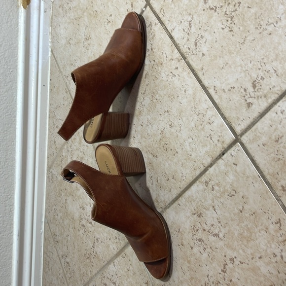 Lucky Brand 
Obelia Cognac Peeptoe Block Heel Sandal - Picture 4 of 5